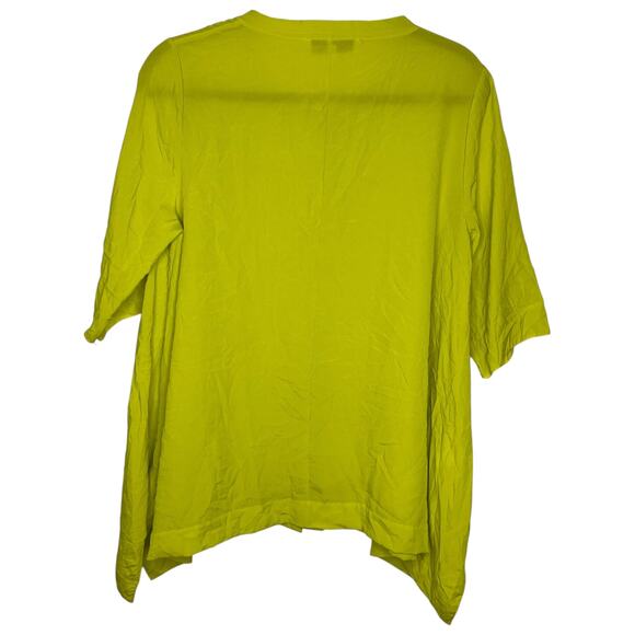 Chiara Cocol Women's Tunic Top L Lime Green ITALY 3/4 Sleeve Button Front Artsy - Picture 2 of 7